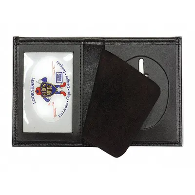 HEROS PRIDE Badge Holder, 2-3/4 in x 2-3/4 in, Black Leather - Badge Holders