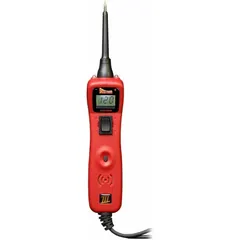 This 4-piece circuit tester is designed for diagnosing electrical faults in 12 to 24V vehicle systems. It features a brass probe and rubber construction, with audible monitoring of electrical signals for efficient testing of circuits, relays, and components. Includes a power cable.