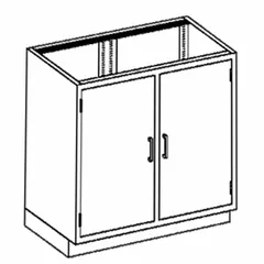 This wall-mounted base cabinet is constructed of stainless steel for corrosion resistance. With overall dimensions of 35 inches wide by 22 inches deep, it provides secure storage for tools, instruments, or supplies in laboratories, cleanrooms, and food-processing facilities. The cabinet has no drawers and is designed to save floor space.
