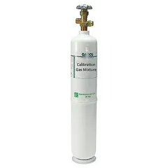 Disposable calibration gas cylinder containing 9 ppm carbon dioxide in nitrogen background gas. Accuracy is ±5%. Fitted with a CGA 580 connection. Intended for calibration of portable and fixed gas detectors in industrial safety applications.