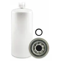 Spin-on fuel filter with cellulose media for removing contaminants from diesel fuel. Features a 3 11/16 in outside diameter and 1 1/8-16 thread size. Includes integral gasket for secure sealing. Suitable for use in trucks and other diesel engine applications