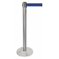 QUEUEWAY Barrier Post with Belt: Blue, No Pattern, No Legend, 10 ft Belt Lg, Gray, 10 ft x 2 in (MPN QPLUS-1P-L5)