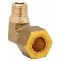 Brass compression fitting with standard sleeve, configured as compression x MBSPT. Connects 8 mm OD tubing to 3/8 in male BSPT threaded ports. Supplied in a 10-pack. Used in pneumatic, hydraulic, and fluid-handling systems for leak-resistant joints