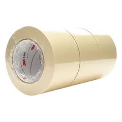 This general-purpose masking tape features a crepe paper backing with a rubber adhesive. It is 5.2 mil thick, 2 13/16 inches wide, and 60 yards long. Designed for indoor use on wood surfaces, it is commonly used for temporary holding, masking, and providing clean paint lines during finishing or painting tasks.