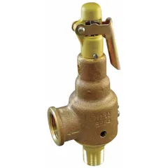 ASME Section I steam pressure relief valve with 1 1/2 in MNPT x 2 in FNPT connections. Bronze body construction. Maximum operating pressure 264 psi. Used for overpressure protection on steam boilers and pressure vessels.