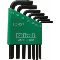 EKLIND Torx Key: Short, 7 Pieces, T10/T15/T20/T25/T27/T30/T40 Tip Size, Std End, Holder, 2 Tips (MPN 10807)