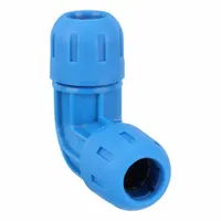 Nylon compression x compression elbow fitting for 20 mm OD tubing in compressed air systems. Provides a 90-degree turn with secure, leak-resistant connections in pneumatic lines. Suitable for industrial automation, material handling, and plant air distribution
