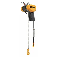 This HARRINGTON electric chain hoist is a heavy-duty, hook-mounted unit without trolley, designed for general lifting and positioning tasks in industrial settings. It operates on 380-460V AC with two-speed control for precise load handling, and includes a pendant control. Headroom clearance ranges from 28 to 30 inches.