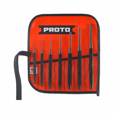 PROTO J47A Drive Pin Punch Set, 7-Piece, Steel, SAE, ASME B107.410 - Flat-Tip Pin Removing Punch Sets