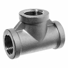 This low-pressure socket weld pipe tee has a 1/2 in x 1/2 in x 1/2 in socket x socket x socket configuration (run x run x branch). It is rated for a maximum operating pressure of 150 psi at 72 °F. Used to branch a pipe line in industrial piping systems, connecting three socket-weld pipes.
