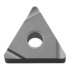 Triangle-shaped indexable turning insert made of cermet, designed for finish turning and light profiling operations on steel and stainless steel. The cermet grade provides wear resistance and thermal stability for precision machining in CNC lathe applications.