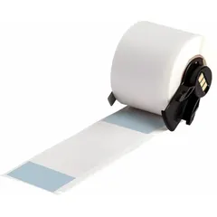 Blue matte vinyl precut label, 4 in x 1 1/2 in, for wire gauges 1 AWG to 500 kcmil. Compatible with M610 printer series; requires M61-R4310 ribbon. Used for permanent wire and cable identification in industrial electrical panels, control cabinets, and machinery.