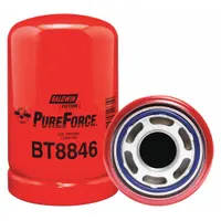 Spin-on hydraulic filter with cellulose media for removing contaminants from hydraulic systems. Features a 1-3/8"-12 thread size and includes an attached gasket. Compatible with hydraulic fluid and designed for use in Magnum vehicles