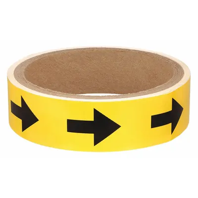 BRADY Pipe Marker: Yellow, Black, 8 in Wd, Vinyl, 8 in Roll Wd - Pipe Marker Directional Flow Arrows
