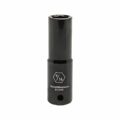 SAE 6-point impact socket with 1/2" drive and 9/16" socket size. Black oxide finish. For use with impact wrenches in fastening and loosening tasks on industrial equipment and automotive repairs.