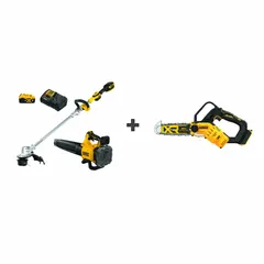 This outdoor equipment combination kit includes a chainsaw and a blower powered by a 4.0 Ah battery. The blower delivers a maximum air speed of 125 mph and an air flow of 450 cfm. Suitable for cutting tree limbs, firewood, and clearing leaves and light debris from yards and driveways.