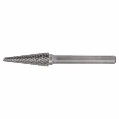 Double-cut ball-nosed cone bur with 1/8" head diameter and 1/2" cutting length. Features a 1/8" shank and SL-42 trade number. Used for material removal, deburring, and shaping in metalworking and fabrication.