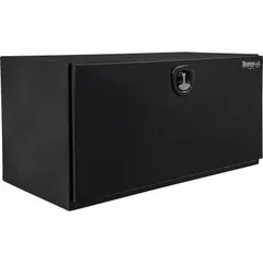 This single drop-down door box from BUYERS PRODUCTS is designed for underbody truck mounting. It features a black finish and a keyed lock for security. With a 24-inch overall depth, it provides storage for tools and equipment in fleet and vehicle maintenance applications.