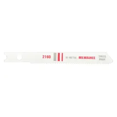 Bi-metal jigsaw blade with 24 teeth per inch for cutting thin metal. Blade length 2-3/4 in, U shank. Pack of 5. Suitable for sheet metal and thin-gauge metal cutting in fabrication and metalworking.