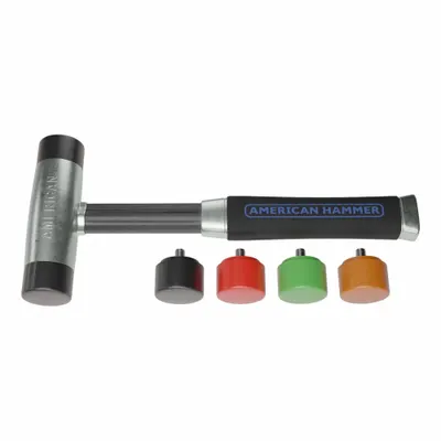 AMERICAN Replaceable Tip Hammer: Urethane, 2 lb Head Wt, 1 1/2 in Tip Dia, 12 in Overall Lg - Rubber-Tip Hammers