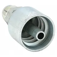 Steel straight crimp fitting with male JIC 7/16"-20 thread and genderless crimp end for -4 hose. Used to connect hydraulic hose to JIC ports in fluid power systems, providing a leak-resistant joint in industrial and mobile equipment
