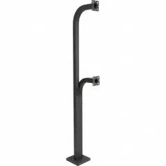 This black powder-coated carbon steel pedestal measures 12 in x 8 in at the base and stands 74 in tall. It includes carriage bolt hardware and housings for mounting dual-head gate operators. Suitable for heavy-duty truck access points in industrial and commercial settings.
