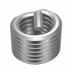 This tanged helical insert is designed for thread repair or reinforcement in metal components. Made from 18-8 stainless steel with a plain finish, it features a 1 1/8"-7 coarse thread and right-hand direction. The screw-locking design provides resistance to vibration loosening. Tensile strength ranges from 200,000 to 250,000 psi. Suitable for use in machinery, automotive, and industrial equipment where high-strength threads are required.
