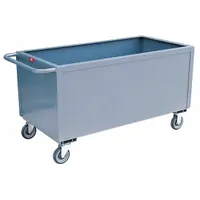 This JAMCO box truck is a steel general purpose unit with a flat design and one shelf. It has a 1200 lb capacity and measures 66 in L x 31 in W x 27 in H. The caster configuration includes two rigid and two swivel casters for maneuverability. Suitable for transporting boxes and bulk items in warehouses and industrial settings