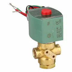 This 3-way, 2-position normally open solenoid valve is designed for direct mount applications. It features a 1/4 in pipe size and operates on 120V AC (also rated 110V AC). The watertight coil enclosure suits environments requiring moisture protection. Typical uses include flow control of air or compatible fluids in industrial automation and process systems.