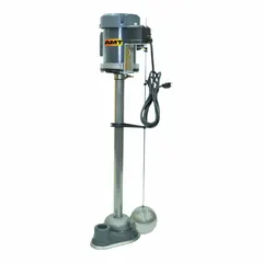Single-phase, 115V AC pedestal sump pump with stainless steel base, column, and impeller. Integral tether float switch for automatic operation. Delivers 76 gpm at 10 feet of head with a maximum head of 30 feet. Suitable for dewatering sump pits in residential and light commercial applications.