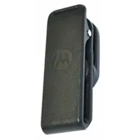 Black plastic belt clip designed for the Motorola SL3500e radio series. Provides a secure attachment point for carrying the radio on a belt, enabling hands-free operation in professional environments