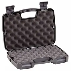 This suitcase-style case from PLANO MOLDING features a black exterior with recessed closures and a stationary design. The interior is lined with convoluted foam to cushion contents against shock and vibration. With carry-on compliant dimensions, it is suited for transporting sensitive equipment, tools, or instruments.