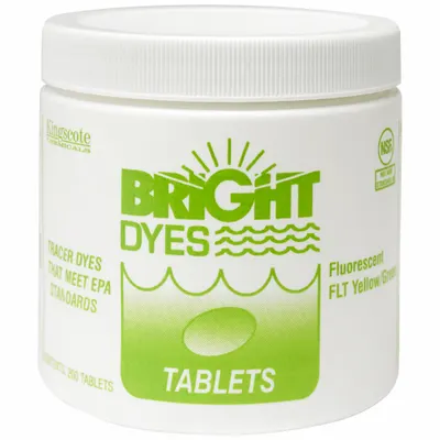 BRIGHT DYES Dye Tracer Tablet: Yellow/Green, Water Tracing Dye, 3 to 6 min - Tracer Dye Tablets
