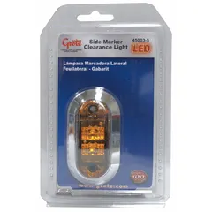 LED clearance light with amber lens, oval surface-mount design, and screw mounting. Features blunt cut wires for electrical connection. SAE P3 rated for side marker and clearance applications on trucks, trailers, and heavy equipment.