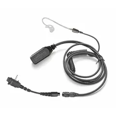 Clear earbud with push-to-talk and single-wire design. Enables discreet two-way communication with compatible Vertex Standard radios. Suitable for security, surveillance, and event operations requiring low-profile audio.