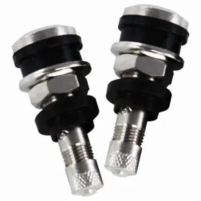 SLIME 20128 Tire Valve Stems, Clamp-In Tubeless, Chrome Metal, 180°, Pack of 2