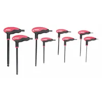 WESTWARD Hex Key Set: 6 - 10 Pieces, T, SAE, Single Ball End, Long, 8 Pieces, Organizer, Black Oxide