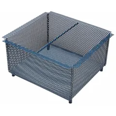 This ZURN sediment bucket is constructed of carbon steel with an unfinished blue finish. It features a drop-in connection type and a slotted grate surface. Designed for floor sinks, it captures debris and solids from wastewater to help prevent downstream clogs. Overall width is 18-5/8 inches, overall height is 11 inches.