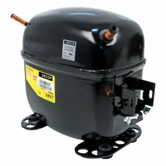 Hermetic reciprocating compressor for R-404A refrigerant. Provides 3,005 BtuH cooling capacity with a 3/4 hp motor. Discharge line connection size is 6 1/2 mm. Suitable for commercial refrigeration systems such as reach-in coolers and freezers in medium- and low-temperature applications.