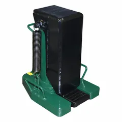This ENERPAC toe jack is a low-clearance mechanical jack with a steel body and manual handle actuator. It has a 10 ton load capacity and a minimum lift of 12 7/8 inches. Typical applications include lifting heavy loads in confined spaces such as machinery alignment, rigging, and maintenance tasks.