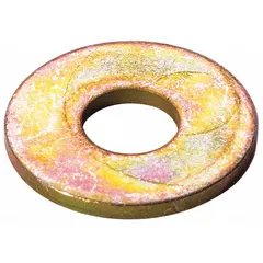 Flat washer for distributing load and preventing loosening of fasteners in CUB CADET equipment. Used in engine replacement parts assemblies to secure components such as pulleys or brackets on lawn and garden machinery.
