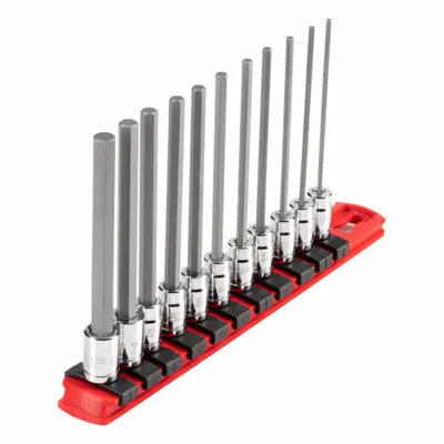 TEKTON Socket Set: 1 - 25 Pieces, 1/4 in Drive Size, 11 Pieces, 2 mm to 8 mm Tip Size Range - Hex Bit Socket Sets