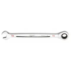 This 3/8 in SAE 12-point ratcheting combination wrench features a chrome finish and is constructed from chrome vanadium steel. The ratcheting box end allows for faster fastener tightening and loosening without repositioning the tool. Suitable for general mechanical and industrial fastening tasks.
