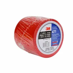 Solid red vinyl floor marking tape, 4 inches wide by 108 feet long, with a thickness of 5.2 mil. No printed legend. Used for color-coded aisle marking, hazard identification, and area delineation in industrial facilities such as warehouses, factories, and workshops.