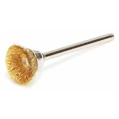 This nonsparking light-cleaning brush features a crimped brass fill with 0.005 in fill diameter, a 5/8 in brush diameter, and a 1/8 in shank. It is designed for gentle cleaning of soft materials, removing debris, oxidation, or light coatings without damaging delicate surfaces. Typical applications include precision cleaning in maintenance, instrumentation, and electrical work.