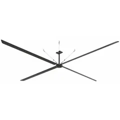 Industrial HVLS ceiling fan with 24 ft blade diameter delivering 197,067 cfm airflow. Operates on 480V AC three-phase power at 3 A. Features variable speed control and ECO series design. Suitable for large open spaces such as warehouses, distribution centers, and manufacturing facilities.
