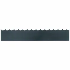 Carbon steel band saw blade with flex back design for cutting low-alloy steel, nonferrous metals, and wood. Features a raker cutting edge, 3/4 in blade width, 100 ft length, and 10 teeth per inch. Suitable for general fabrication, maintenance, and woodworking applications requiring straight cuts.