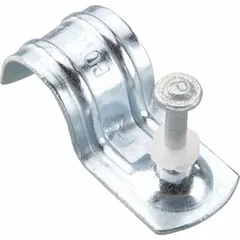 Pack of 100 pins for powder-actuated tools. Features an 8 mm head diameter and 9/64 in shank diameter. Used for fastening materials to concrete, steel, or masonry in construction and installation applications.