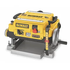 Single-phase benchtop planer with 15 A, 2 hp motor, 10,000 RPM cutterhead speed. Accepts stock up to 13 in wide and 6 in high. Used for dimensioning and smoothing rough lumber in woodworking applications.