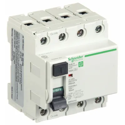 IEC Supplementary Protector: 100 A Amps, 240V AC, 260 mA Rated Residual Current - UL1053 DIN Rail-Mount Ground Fault Protectors